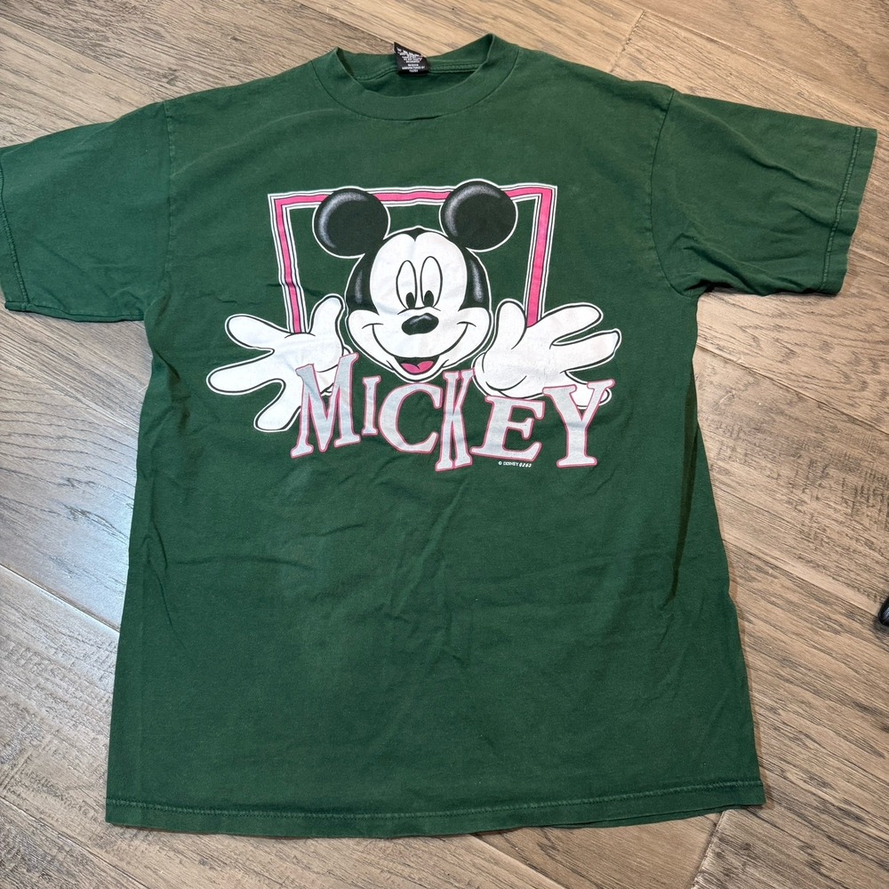 Vintage 90s Mickey Unlimited Disney T-Shirt Green Tultex One Size Made In USA‎